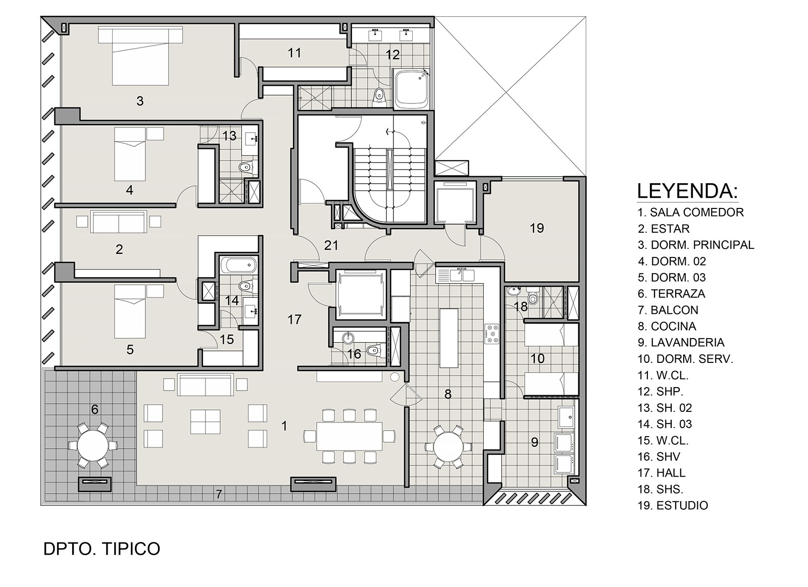 planta típica Edificio Plenamar por Vértice Arquitectos