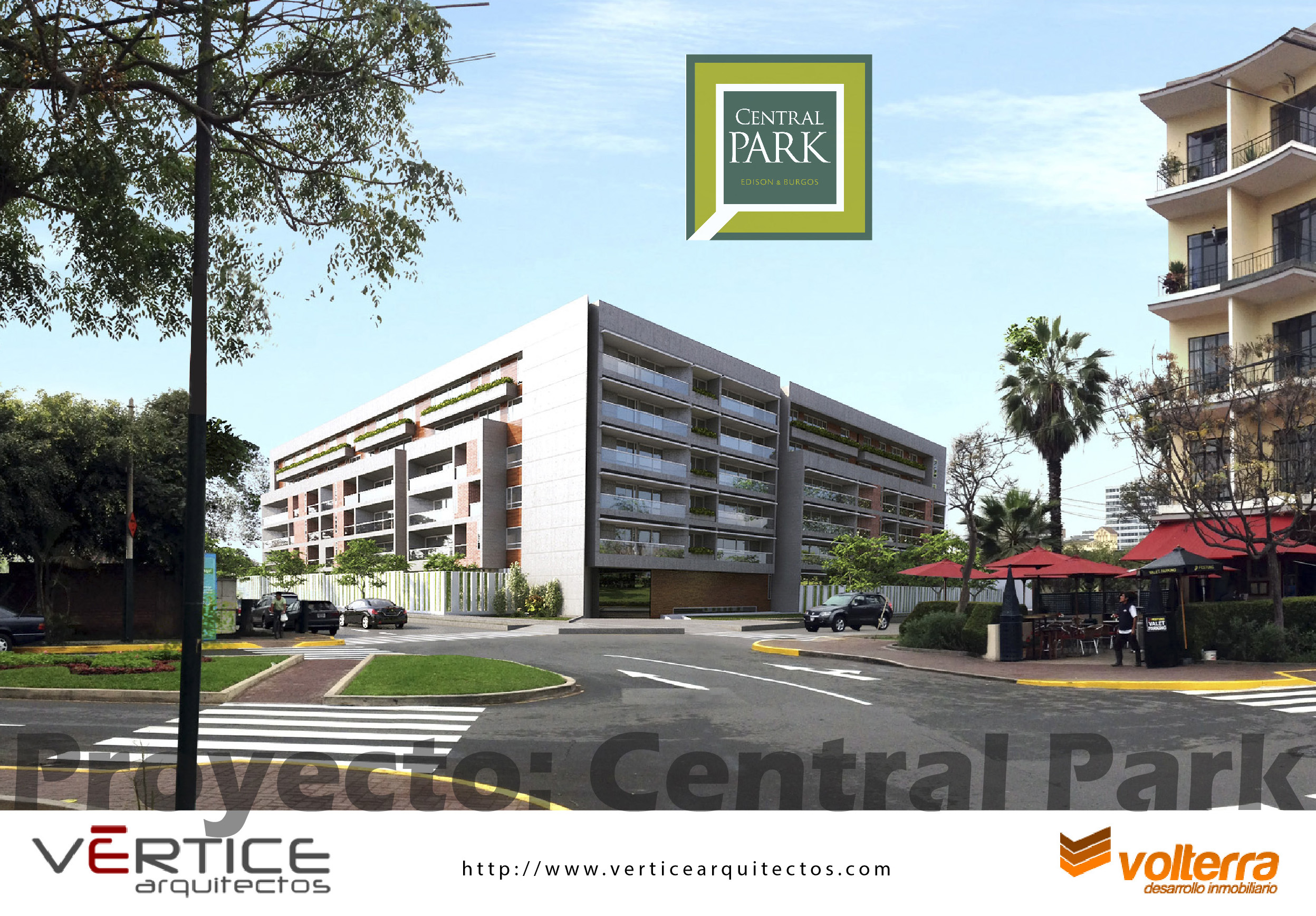 Vista 3d Proyecto Edificio Multifamiliar Central Park de Volterra, Desarrollo Inmobiliario