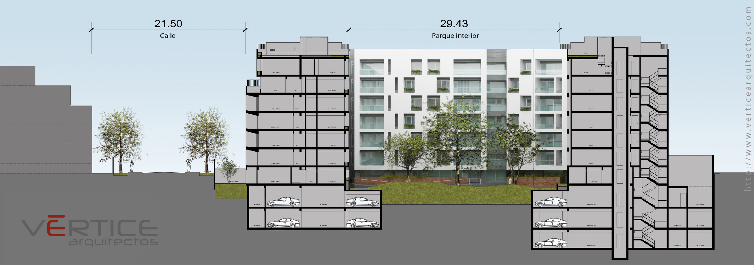 Sección transversal Proyecto Edificio Multifamiliar Central Park