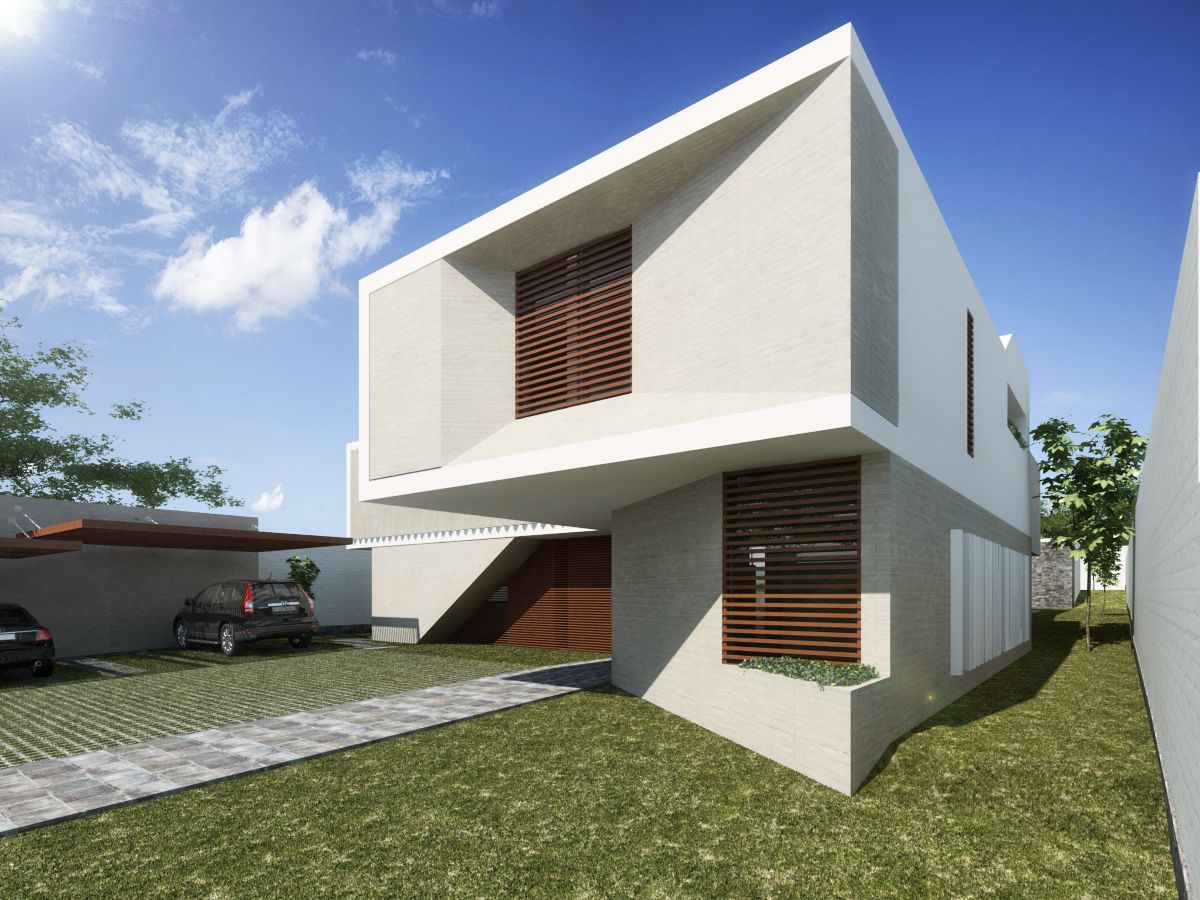 Vista 3d Fachada interior y pasaje Casa REV en La Molina