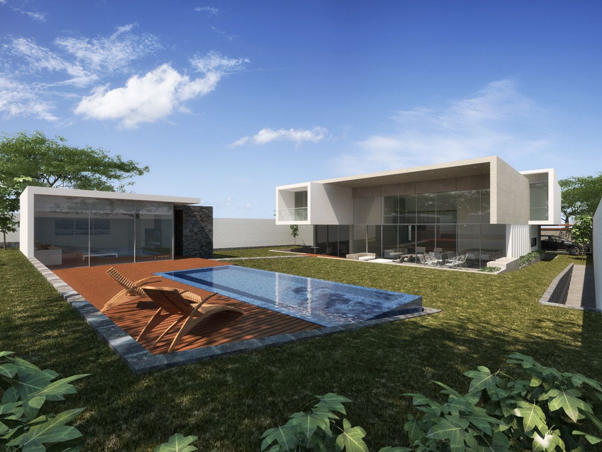 Detalle 3d jardín interior Casa REV en La Molina